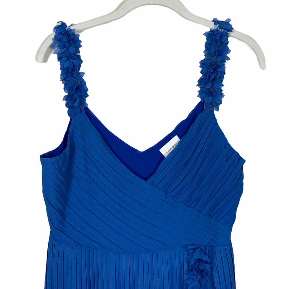 FOXIEDOX Pleated Front Slit Midi Cocktail Dress Women's M Blue - Picture 6 of 11